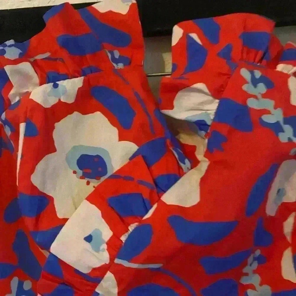 Anthropologie Hutch Strapless Ruffle Trim Floral Red Strapless BohoTop Size 14 - Picture 6 of 12